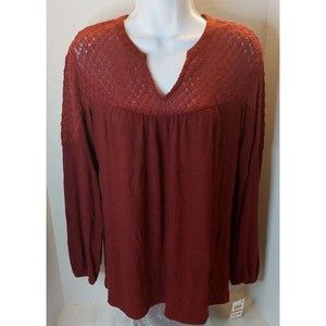 Nwt Style & Co Mixed Media  Boho Tunic Burgandy size S Lace Orig Retail $59